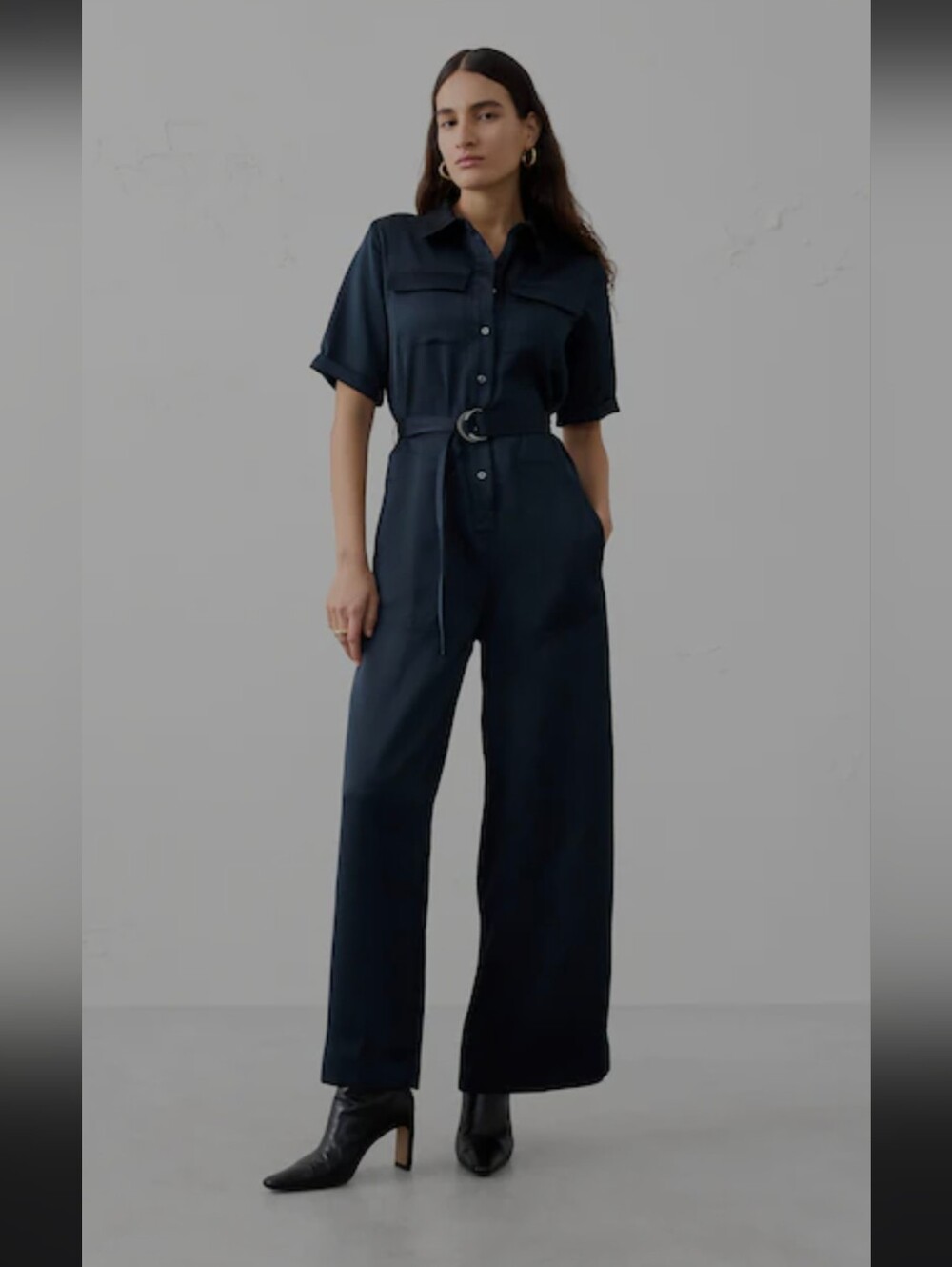 Banana Republic Black Satin  Short-Sleeve Wide-Leg Jumpsuit